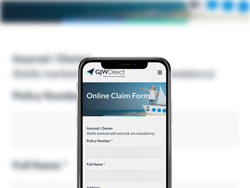 Mobile phone displaying GJW Direct claims form